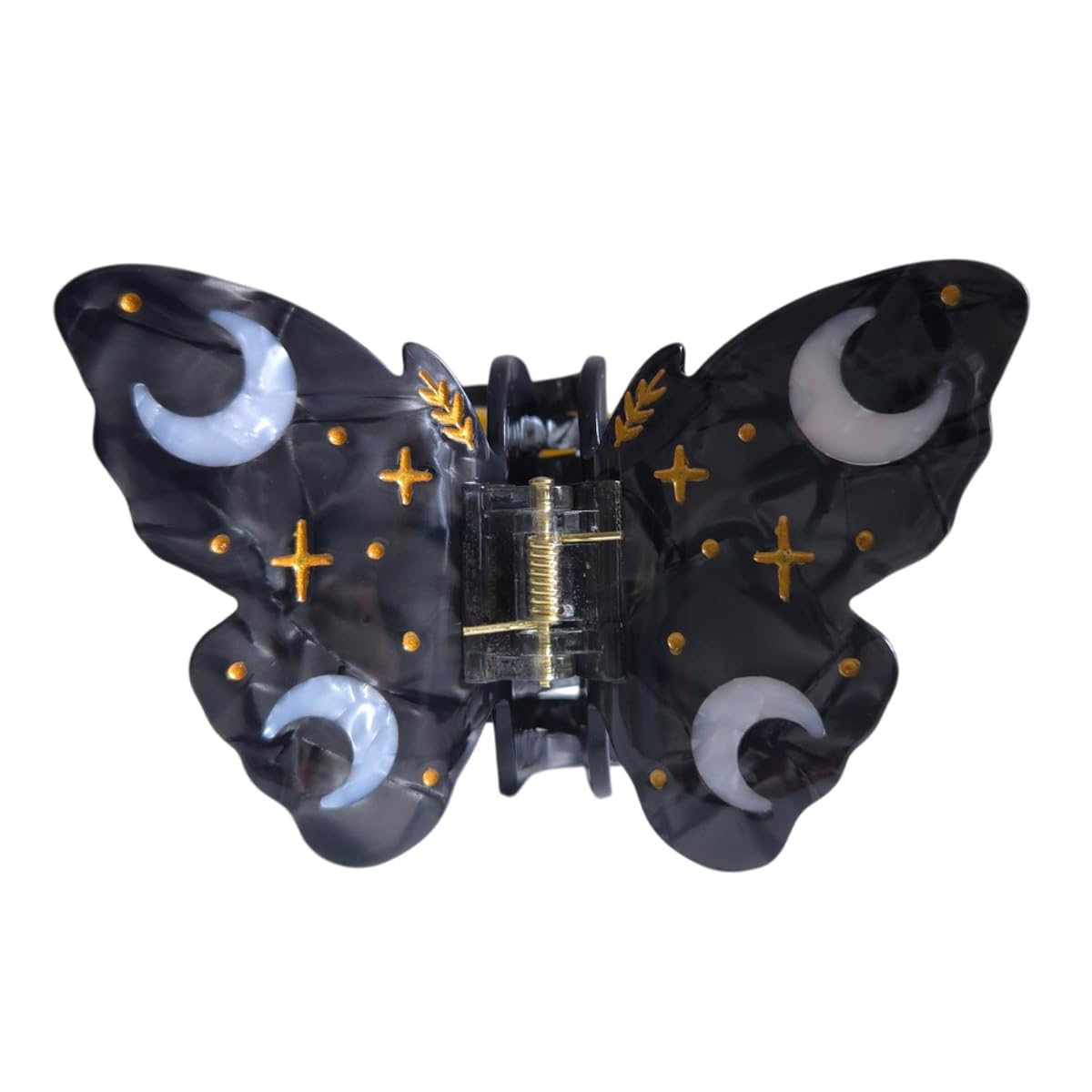 Clip Sugar front view of black butterfly clip showing shape and clasp benefit secure hold