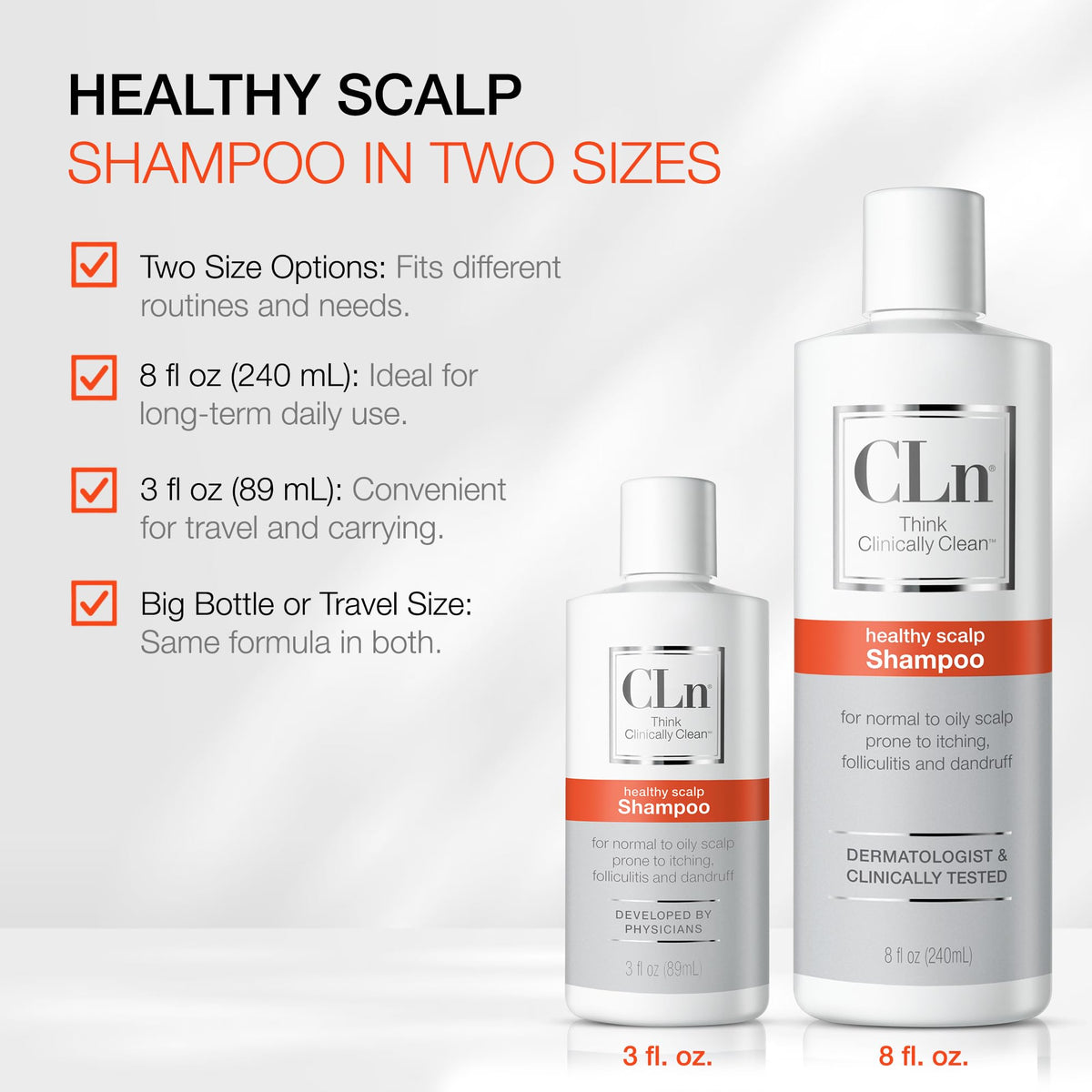 CLn cap open pouring to show controlled dosage for weekly clarifying use