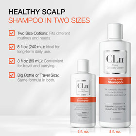 CLn cap open pouring to show controlled dosage for weekly clarifying use