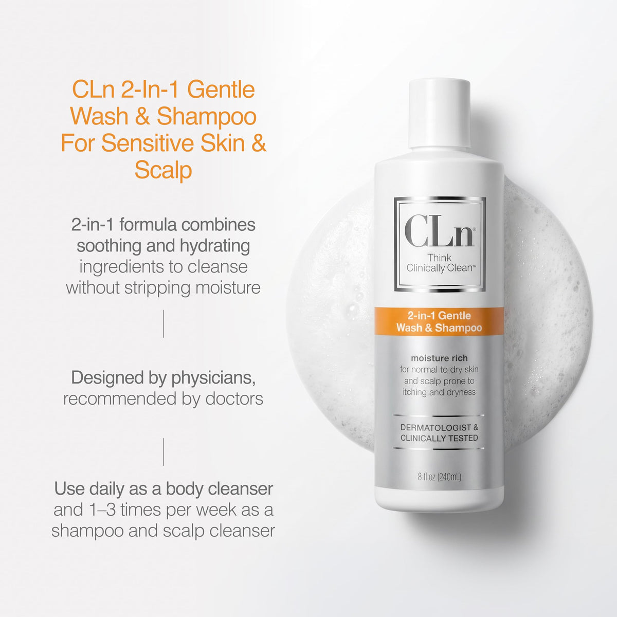 CLn 8 oz bottle next to everyday items showing compact travel benefit