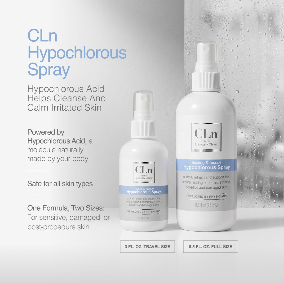 CLn label ingredients and claims showing alcohol-free formula for sensitive skin