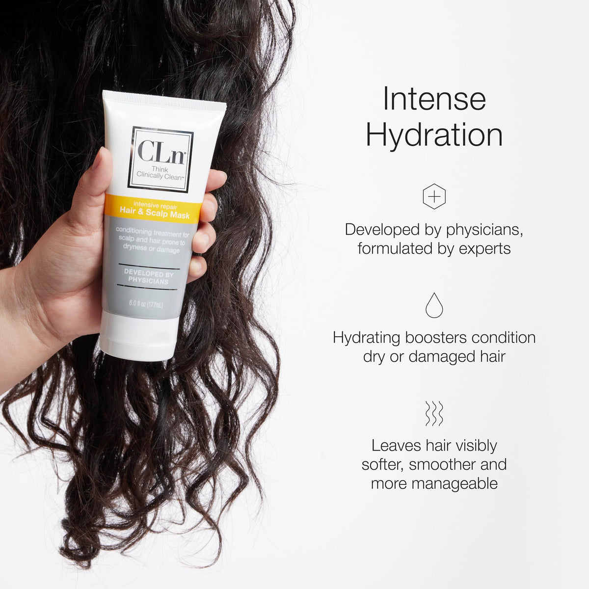 CLn mask applied in hair during shower, demonstrating easy coverage and detangling benefit