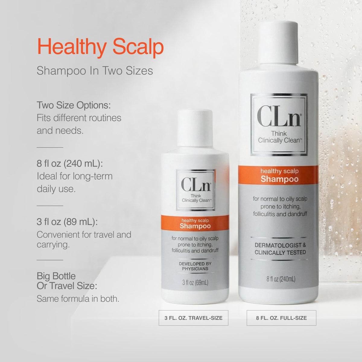 CLn shampoo applied to wet scalp showing thorough application for clearer roots