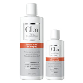 CLn shampoo lifestyle bathroom shelf suggesting daily use and minimalist care