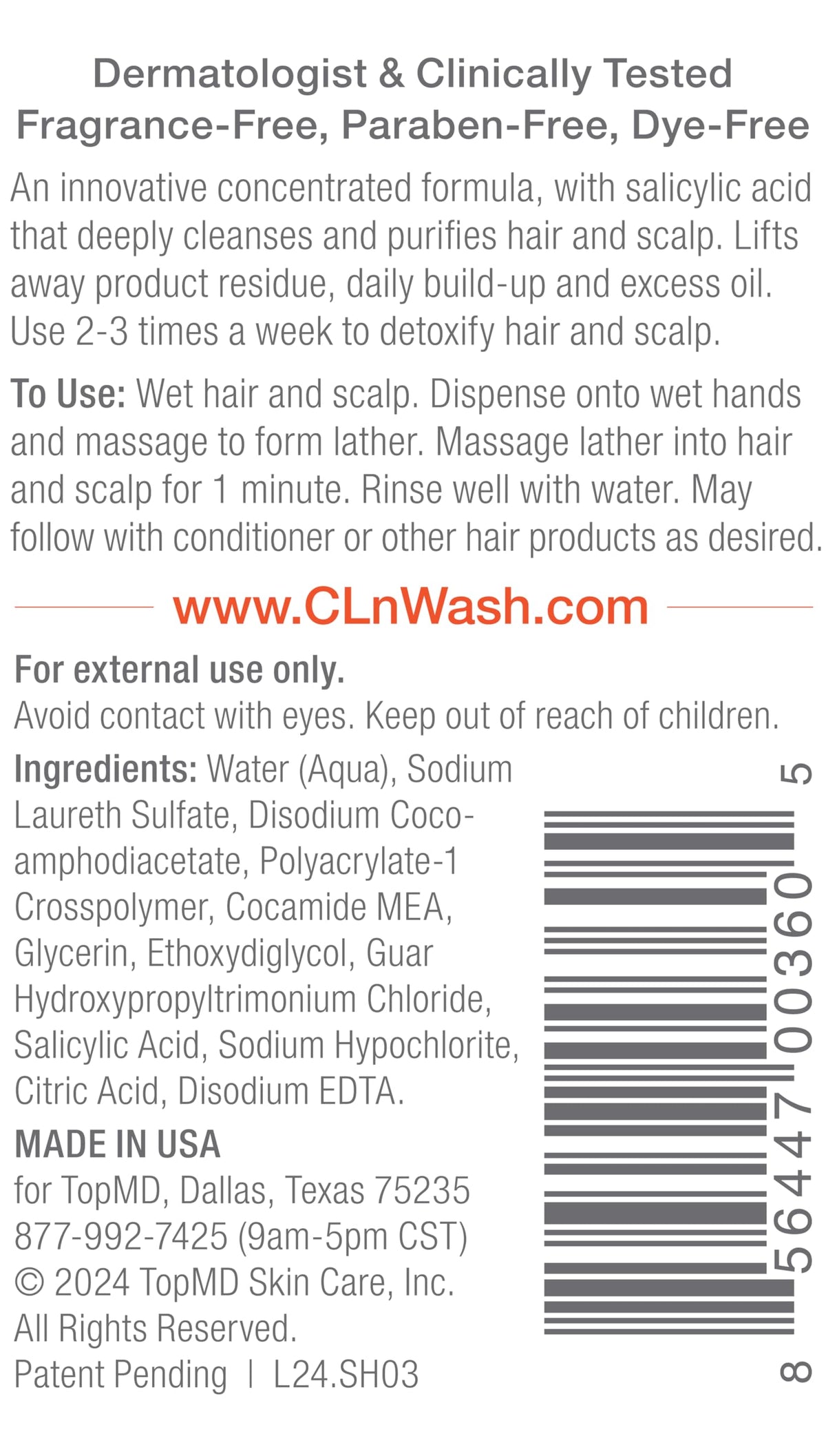 CLn shampoo pump and cap detail highlighting easy dispensing and control