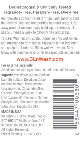 CLn shampoo pump and cap detail highlighting easy dispensing and control