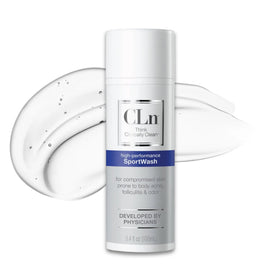 CLn SportWash front bottle shows brand and compact travel size benefit