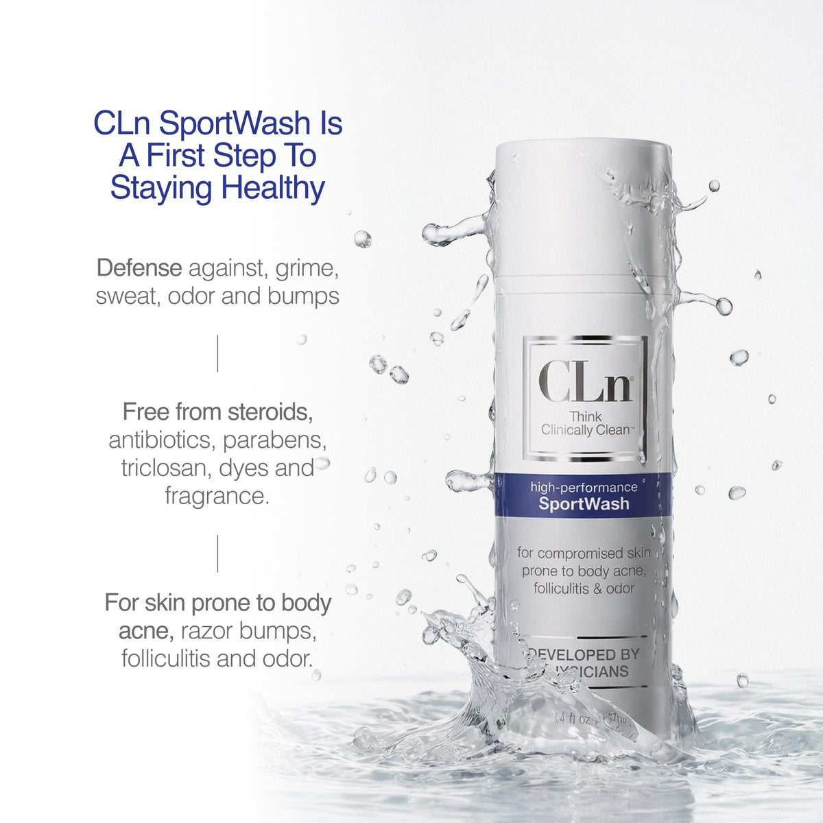 CLn SportWash label close-up showing ingredient and preservative information