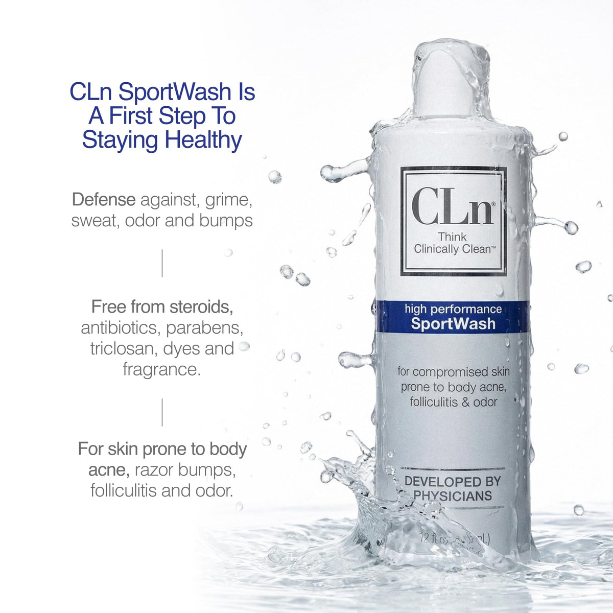 CLn SportWash in shower being applied post-workout for quick hygiene