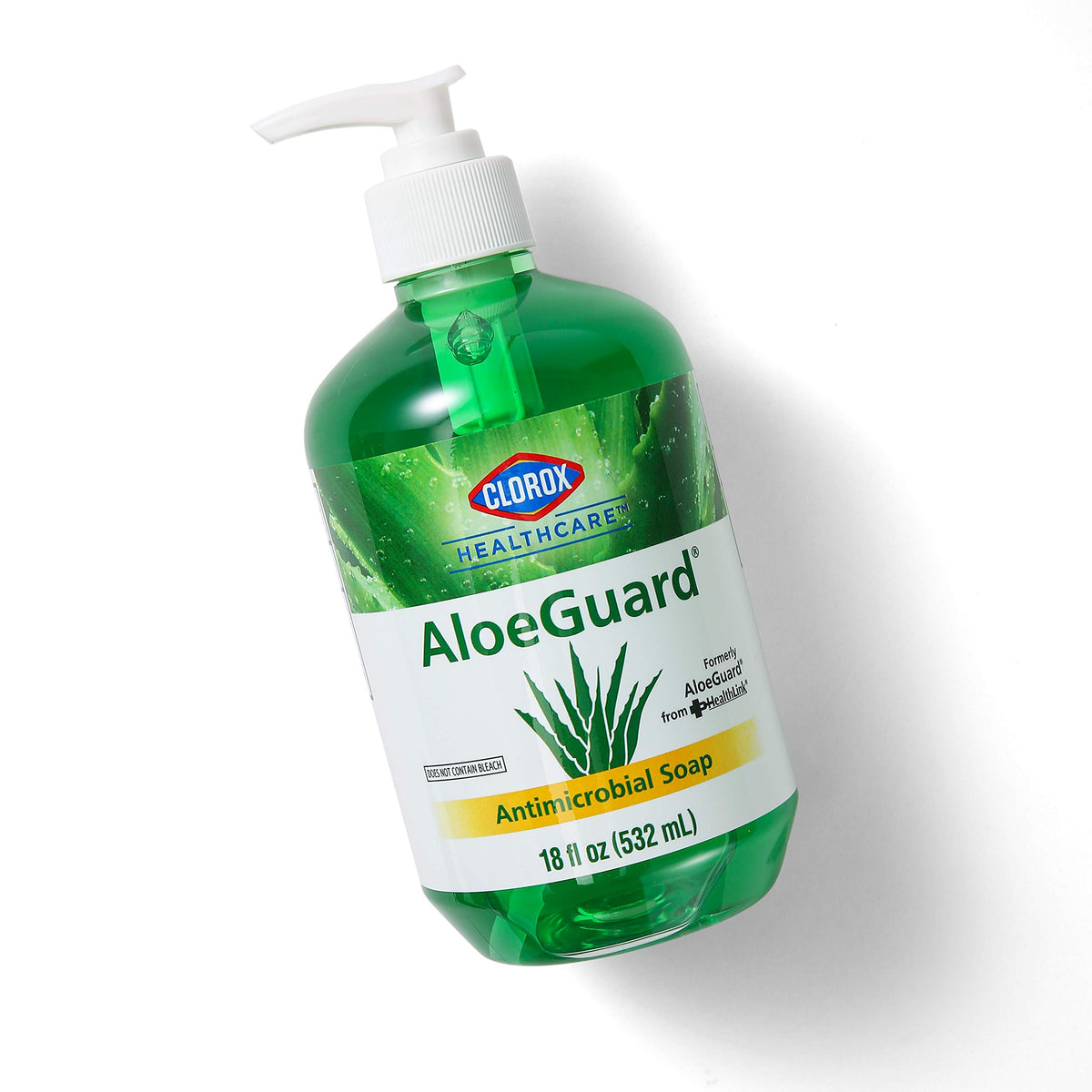 Clorox AloeGuard bottle next to everyday items showing 18 oz size benefit