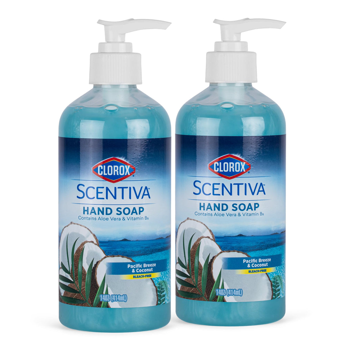 Clorox Scentiva front packaging showing two 14 fl oz bottles, clear labeling and scent