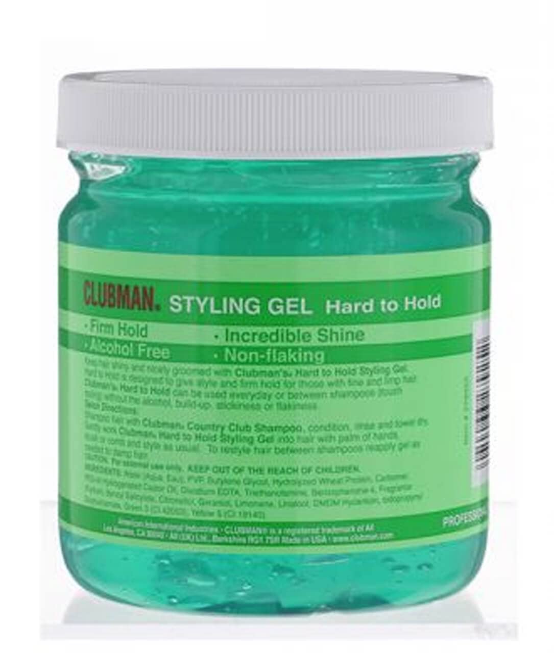 Clubman gel close-up texture highlighting non-greasy shine and smooth consistency