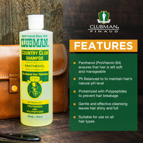 Man using Clubman shampoo in shower for gentle cleansing benefit