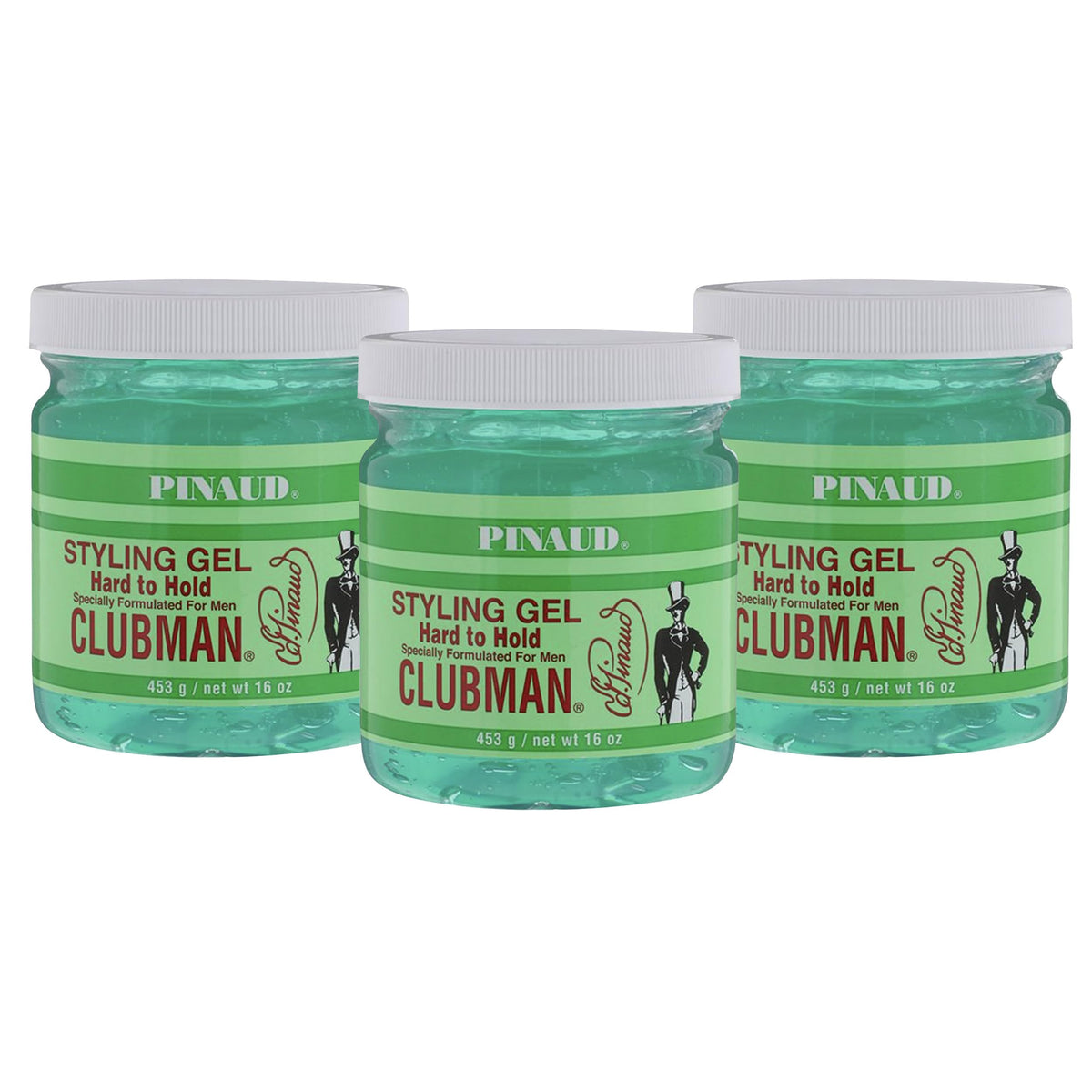 Clubman front packaging showing label and pump for easy use and storage
