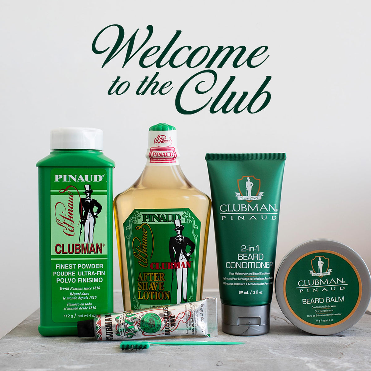 Clubman Pinaud on bathroom shelf suggesting grooming routine organization