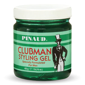 Clubman Pinaud front jar showing label and 16 oz size for trusted grooming