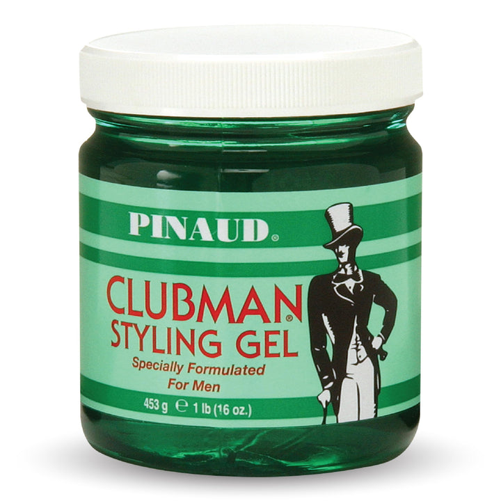 Clubman Pinaud front jar showing label and 16 oz size for trusted grooming
