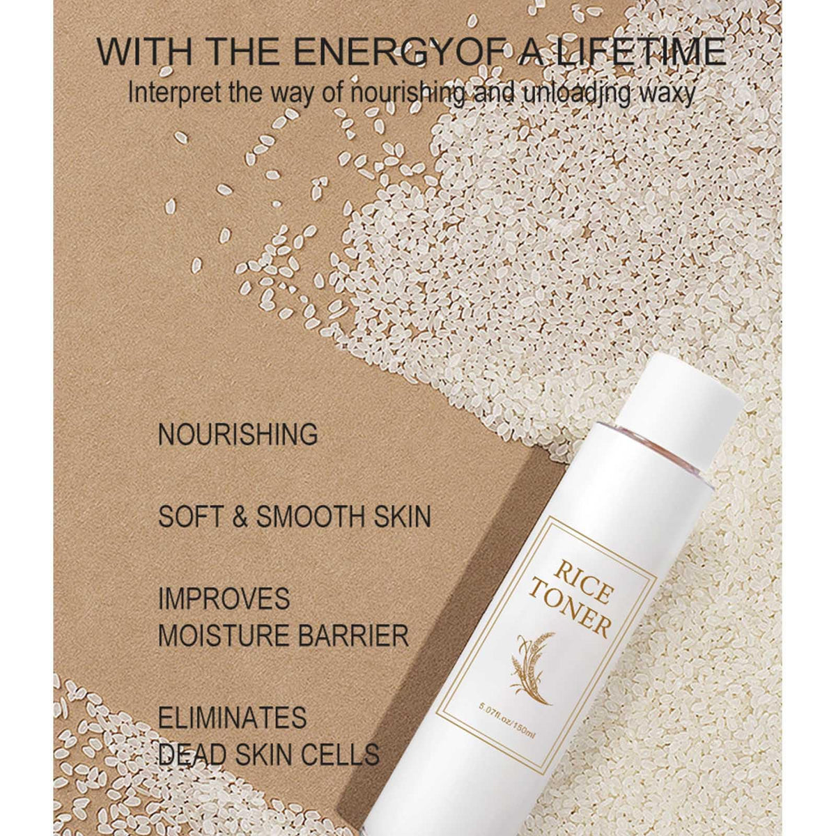 CLY AMS rice toner label close-up highlighting rice extract and gentle formula benefits