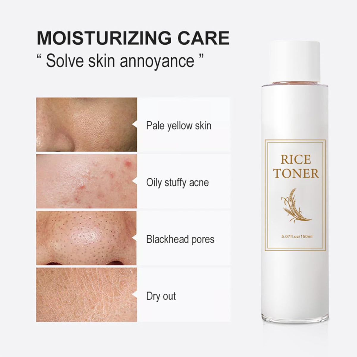 CLY AMS rice toner on bathroom vanity in a calming routine setting promoting daily care