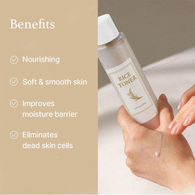 CLY AMS rice toner watery texture on hand absorbs quickly for lightweight hydration