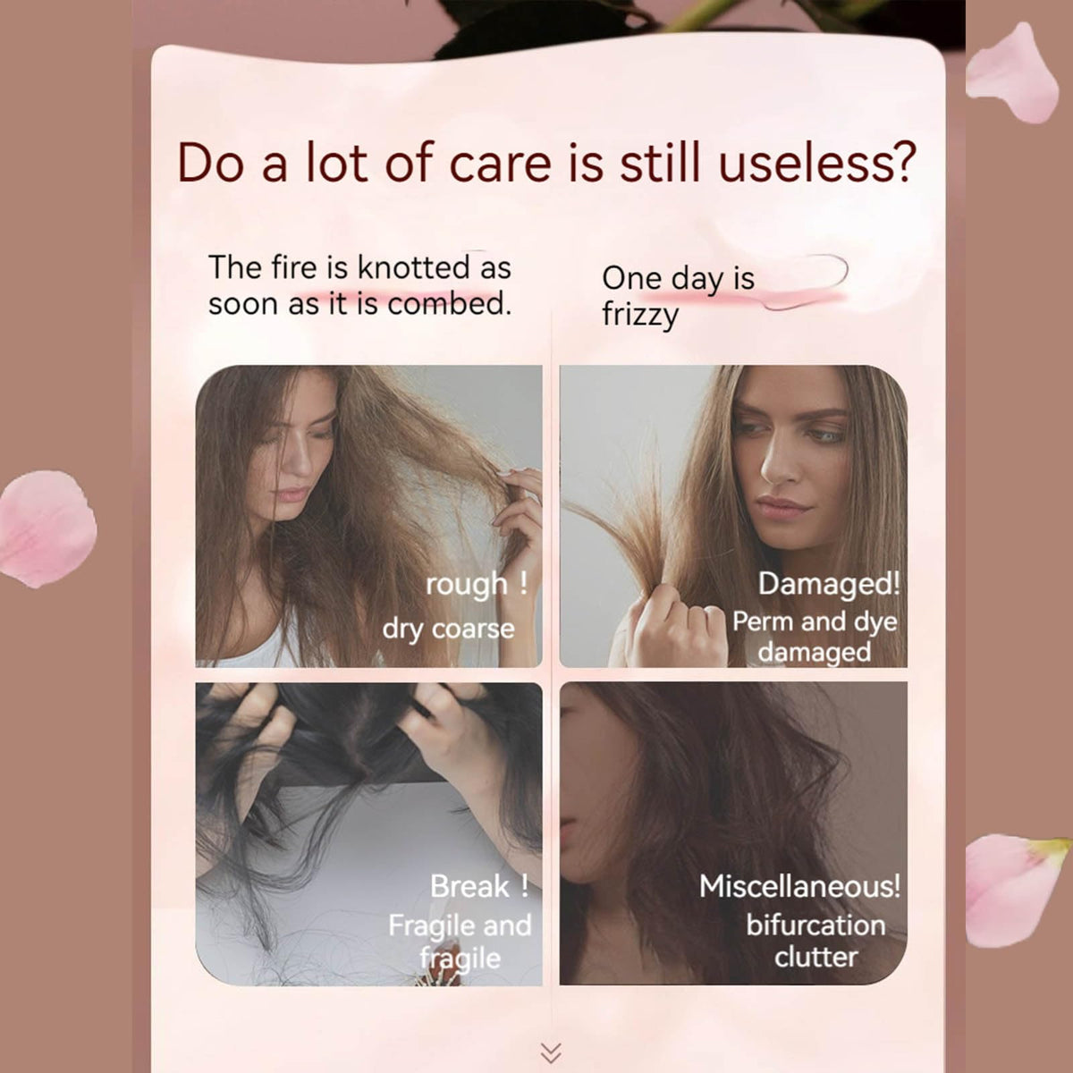 CLY AMS application on hair ends to reduce frizz and split ends