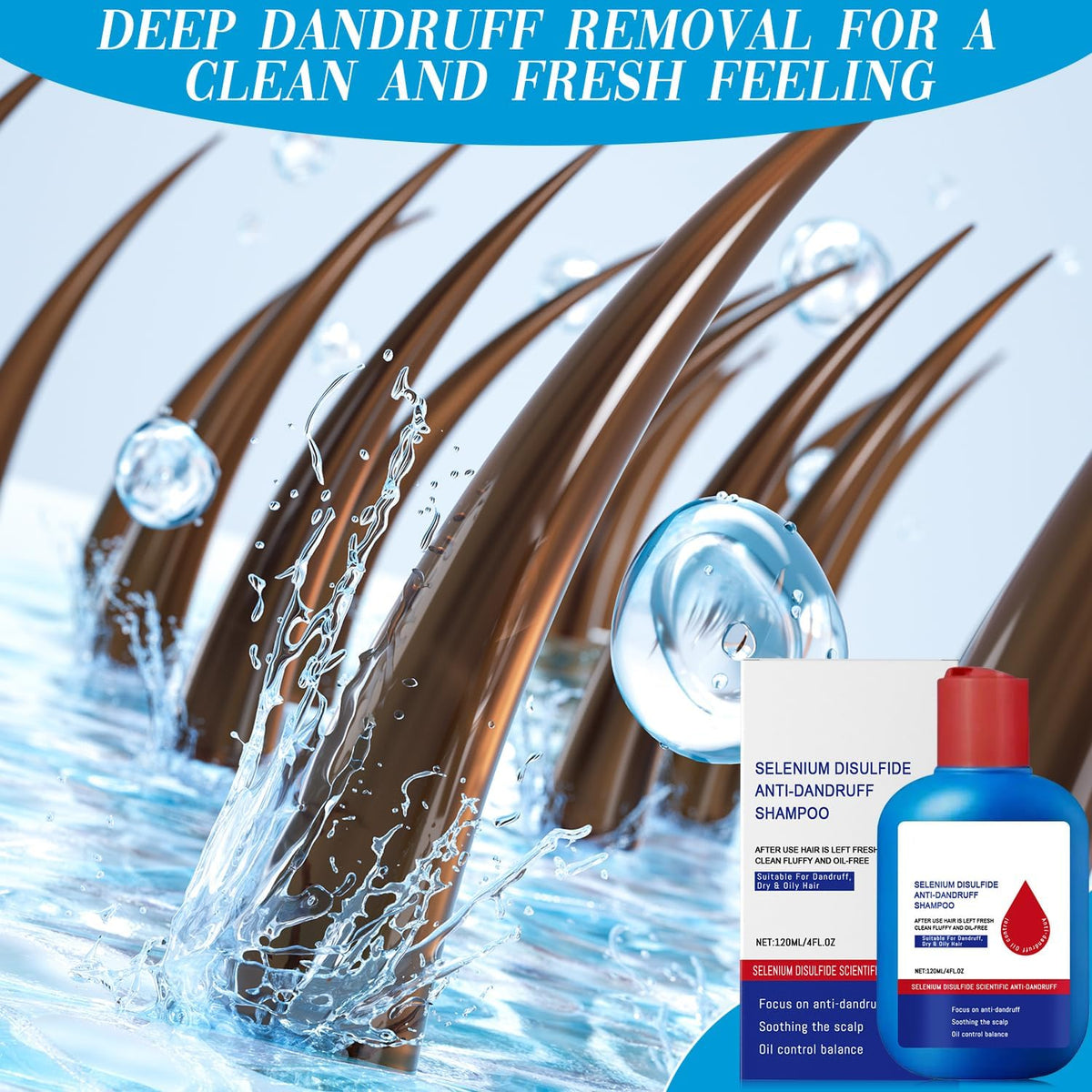 CLYXQP shampoo being massaged into scalp, promoting flake removal and refreshed feel