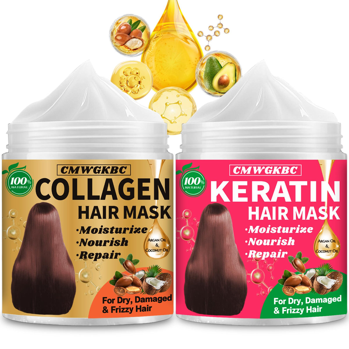 CMWGKBC front packaging showing both collagen and keratin masks for clear product identity and benefit