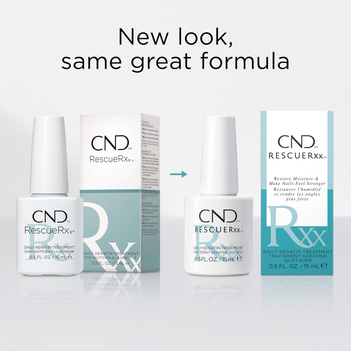 CND RescueRxx labeled bottle closeup focusing on brand and product for authenticity assurance