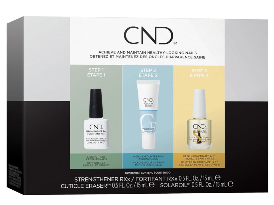 CND kit box front view showing full three-piece set and professional results
