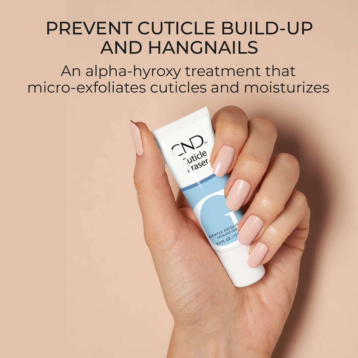 CND Cuticle Eraser tube detail demonstrating precise applicator and gentle exfoliation