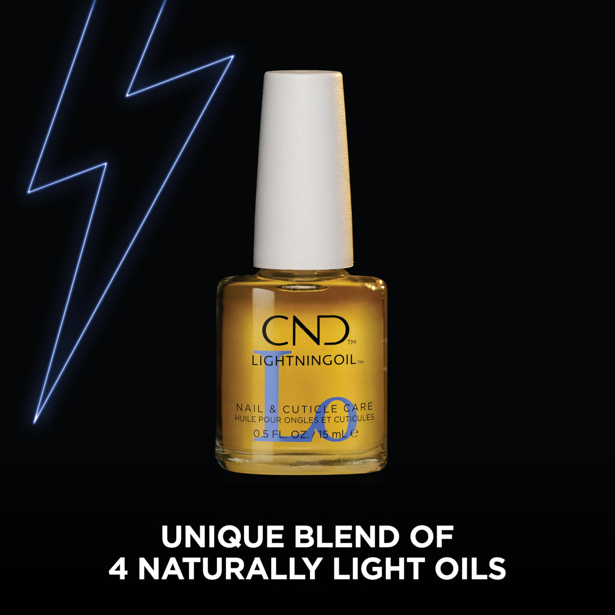 CND LIGHTNINGOIL dropper delivering single drop, highlights precise application benefit