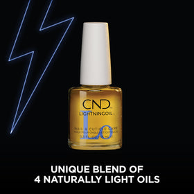 CND LIGHTNINGOIL dropper delivering single drop, highlights precise application benefit