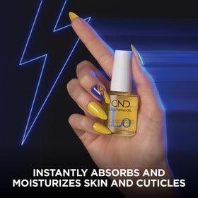 CND LIGHTNINGOIL texture swiped on palm, demonstrates lightweight non-greasy absorption