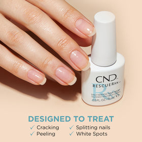 CND RescueRxx texture on nail showing smooth absorption and visible moisturizing effect