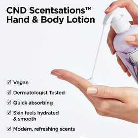 CND Scentsations lotion texture pouring, showing fast-absorbing hydration