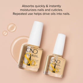 CND SolarOil being massaged into a cuticle, shows conditioning and softness