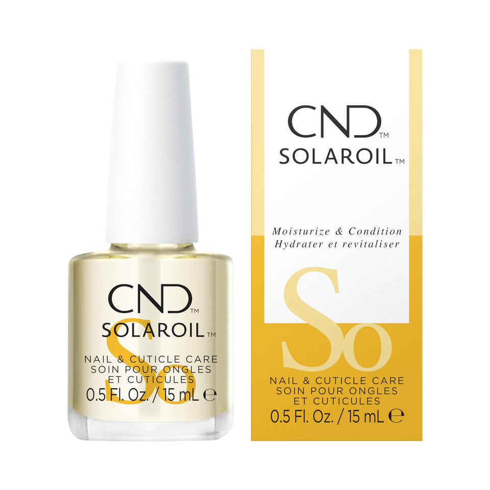 CND SolarOil front bottle showing size and branding for quick identification