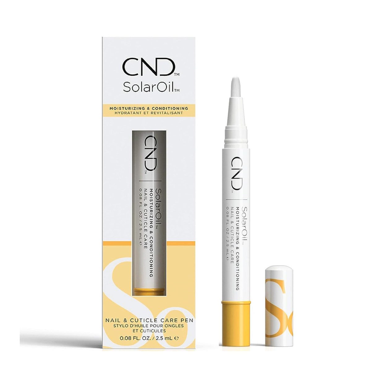 CND SolarOil front bottle showing label and compact size for easy storage
