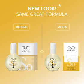 Applying CND SolarOil to a fingernail demonstrating moisturization and cuticle softening