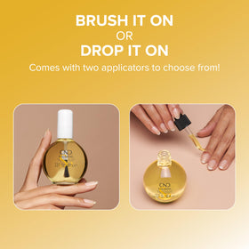 Spread of CND SolarOil on skin showing non-greasy finish and smoothing benefit