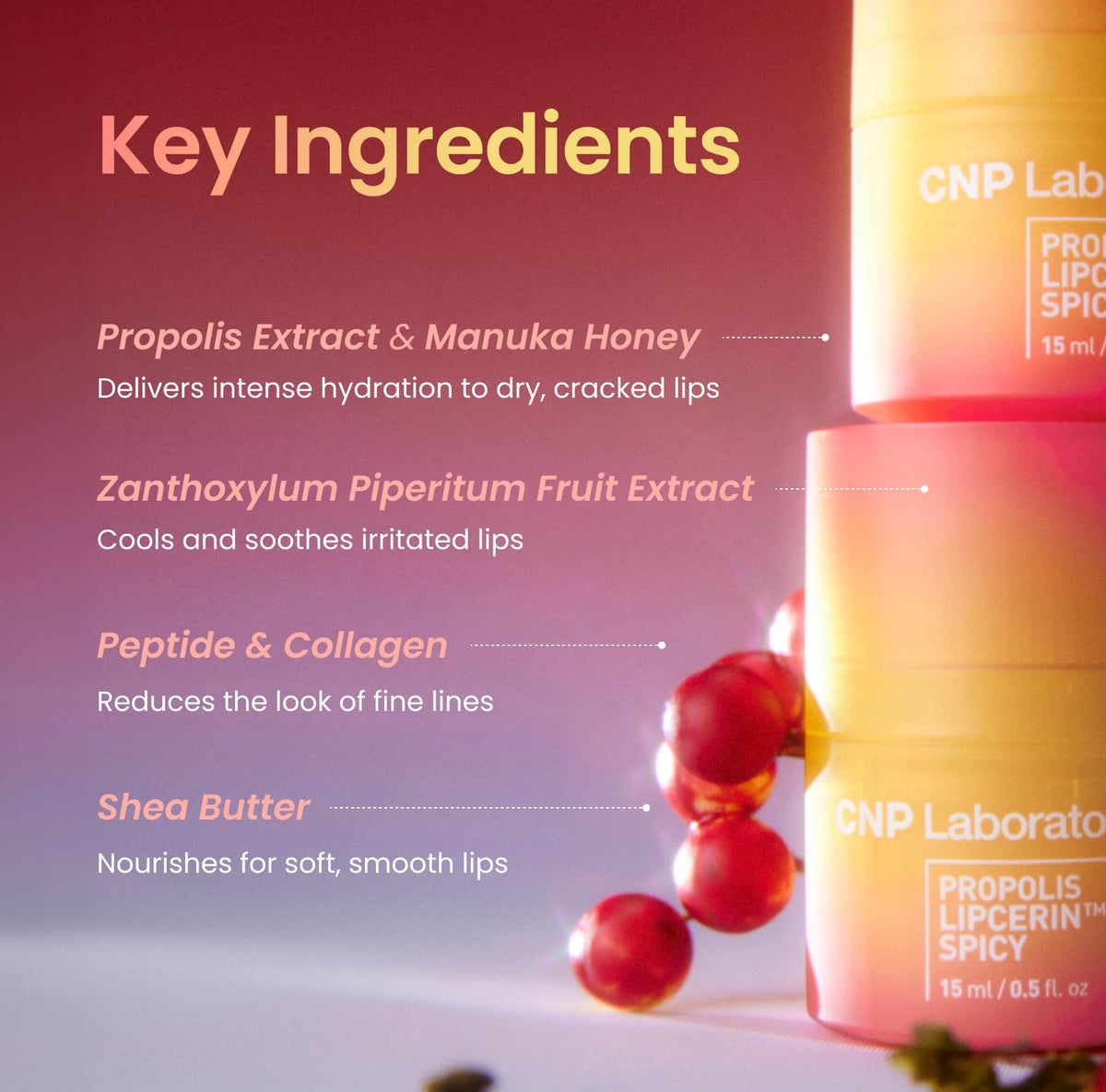 CNP honey lip butter applied on lips with mint sheen for refreshed, moisturized look