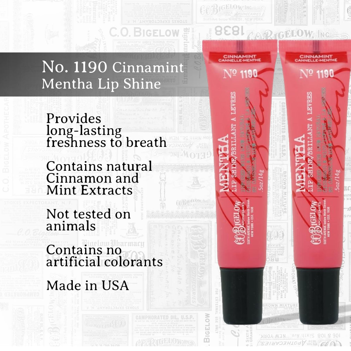 C.O. Bigelow tube with cap open revealing product tip and quick on-the-go use benefit
