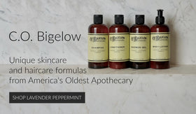 C. O. Bigelow placed in bathroom setting suggesting daily routine and spa-like fragrance