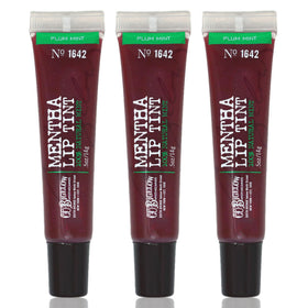 C.O. Bigelow front packaging showing trio and glossy plum tint benefit
