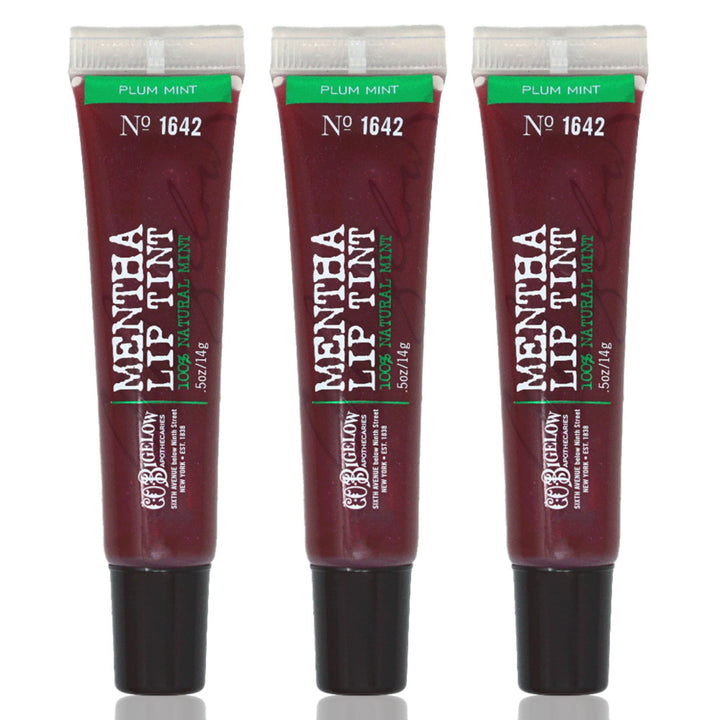 C.O. Bigelow front packaging showing trio and glossy plum tint benefit