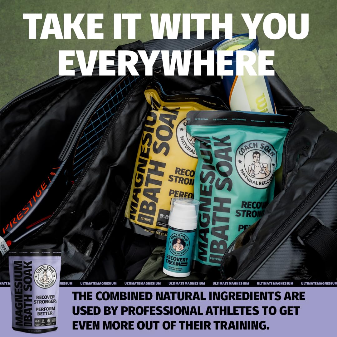 Coach Soak 3 lb jar beside common items to show actual size