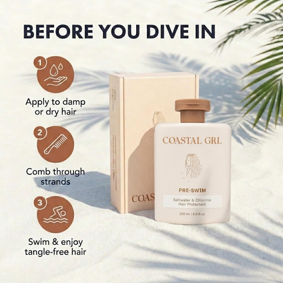 Coastal Grl applied to hair before swim to help protect strands