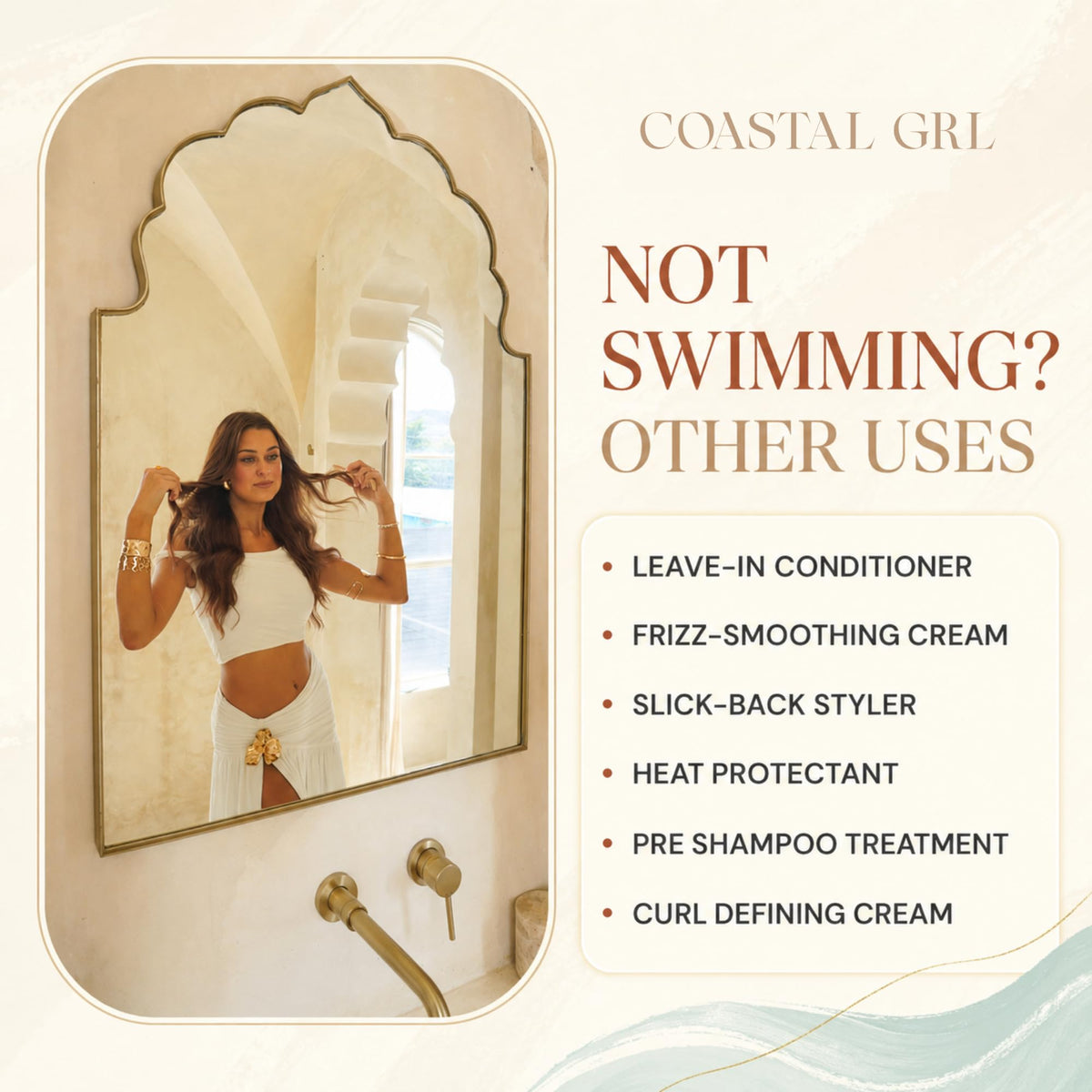 Coastal Grl lifestyle image on beach demonstrating styling and sun protection
