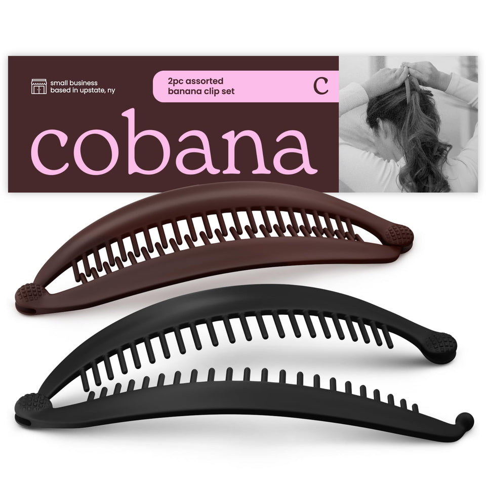 Cobana clip front view showing smooth curve and neutral color, secure styling benefit