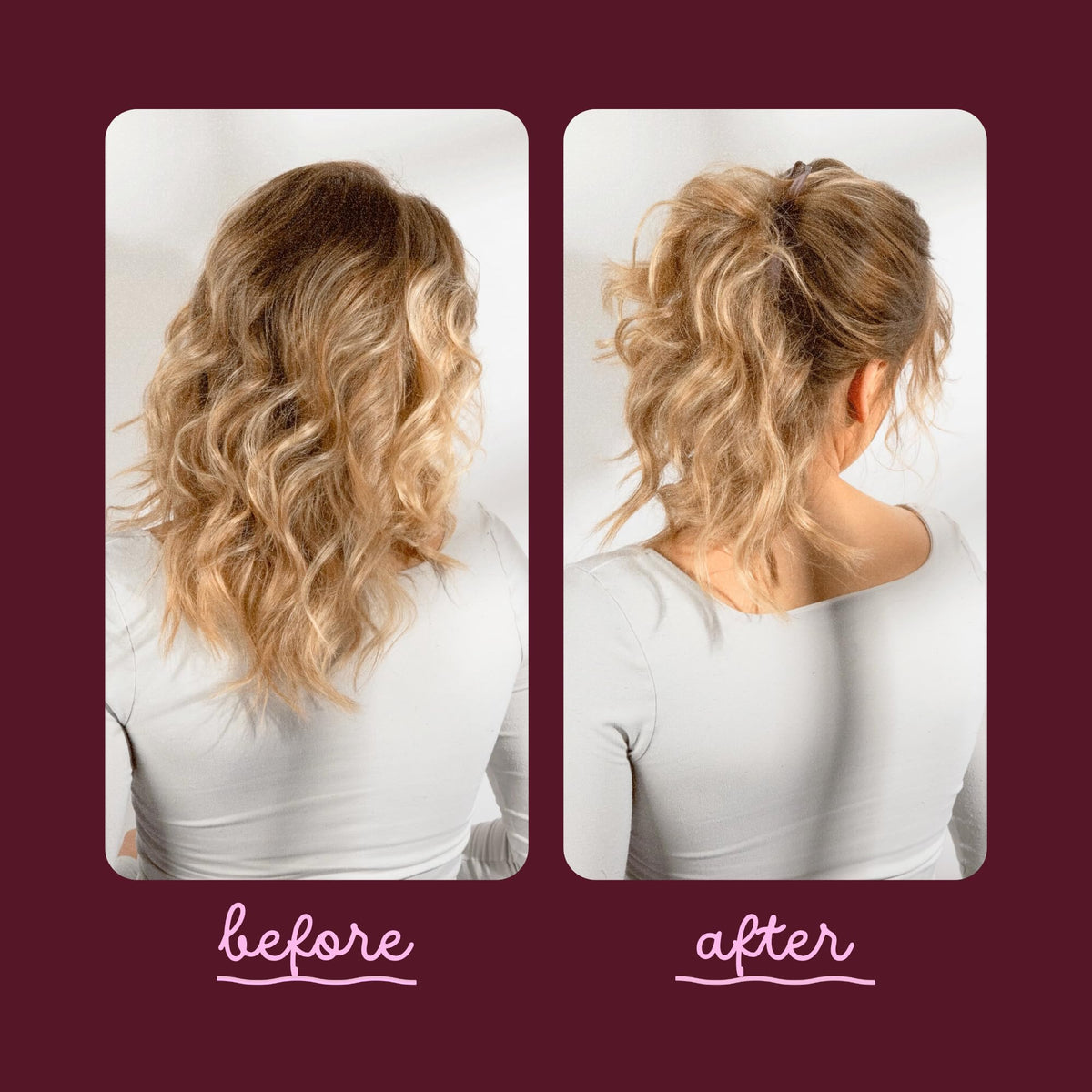 Cobana clip placed in medium-length hair showing lifted volume and all-day comfort benefit